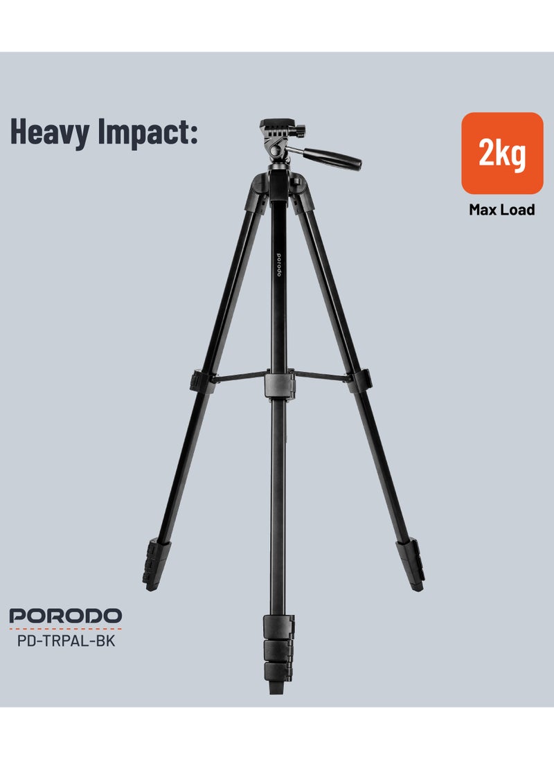 Professional Gimbal Tripod 171Cm Height / Broad Compatibility / Phone Mount Included / Aluminum Tripod - Black