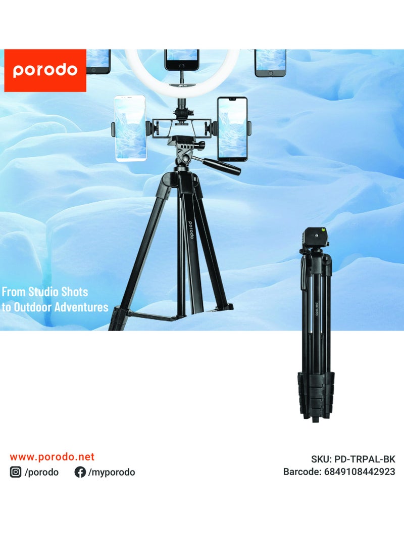 Professional Gimbal Tripod 171Cm Height / Broad Compatibility / Phone Mount Included / Aluminum Tripod - Black