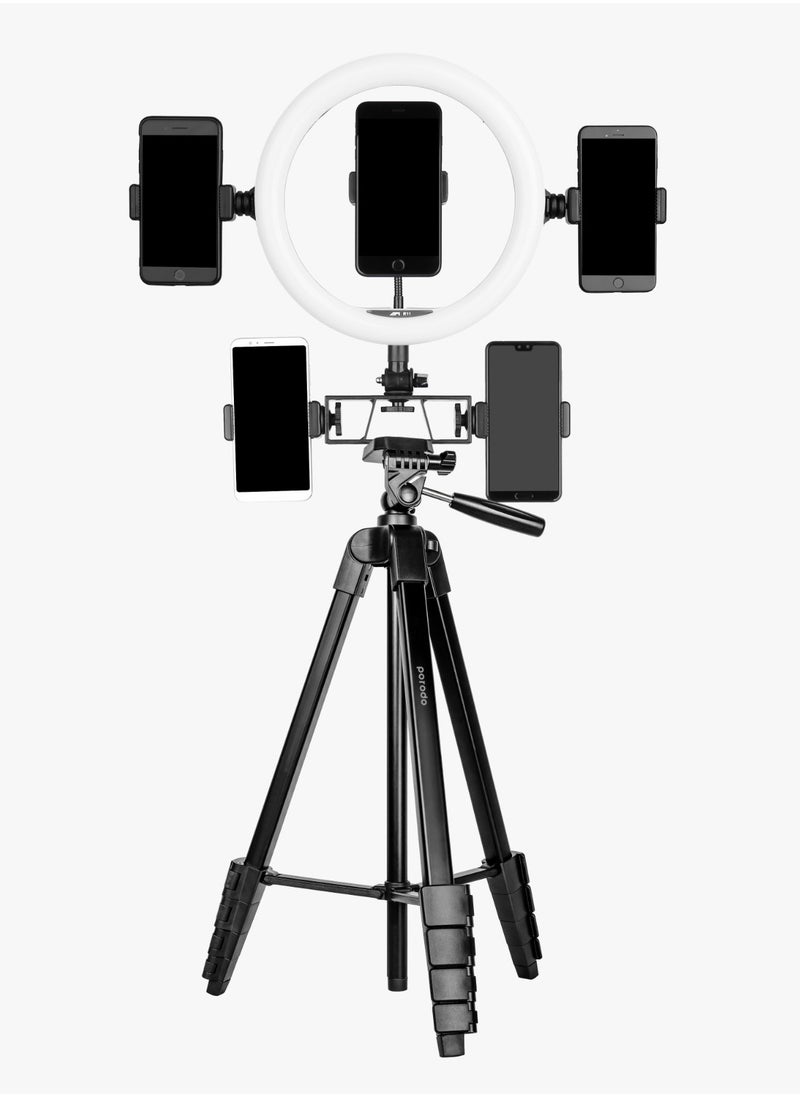 Professional Gimbal Tripod 171Cm Height / Broad Compatibility / Phone Mount Included / Aluminum Tripod - Black