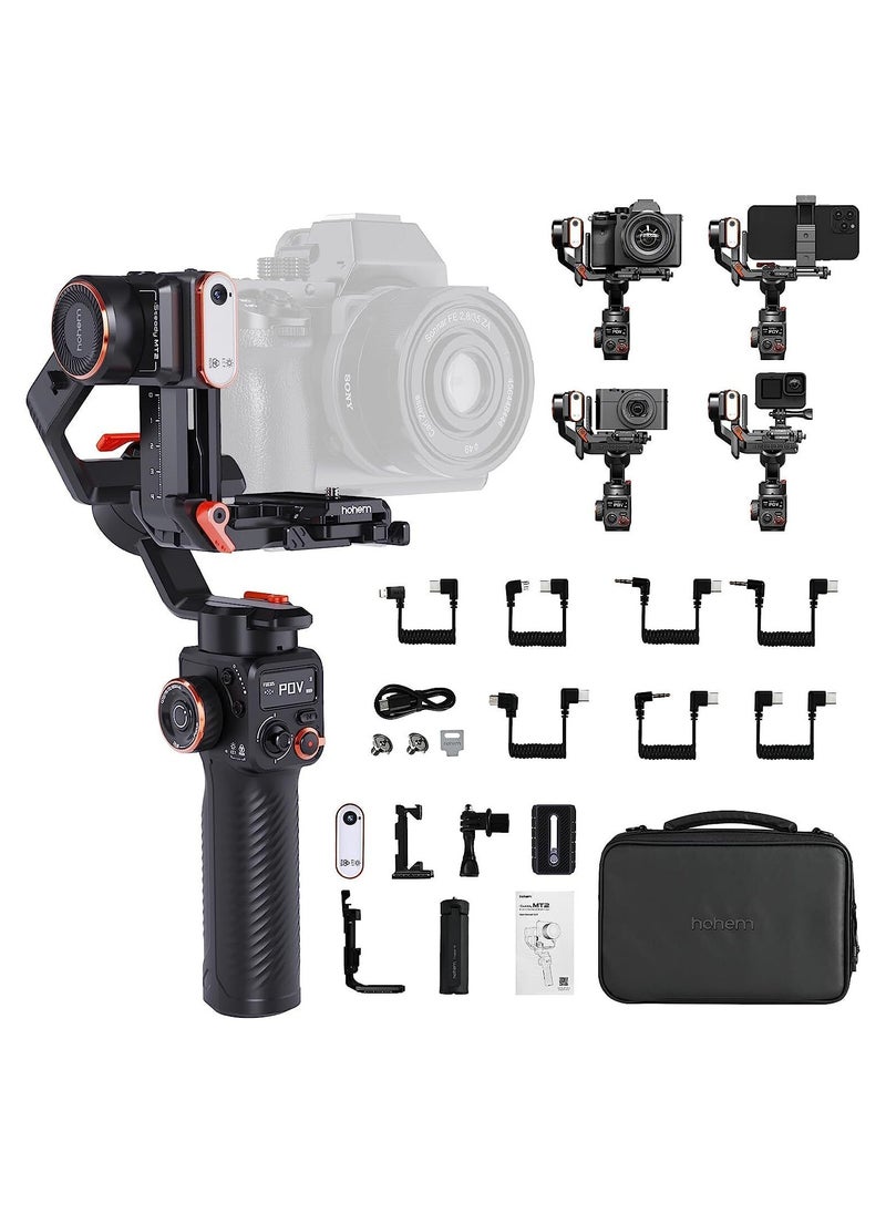 hohem iSteady MT2 Kit 3-Axis Camera Stabilizer Gimbal Stabilizer for Smartphone 1.2kg/2.64lbs Payload Support BT Connection with AI Vision Sensor & Fill Light Module Compatible with Phone Camera