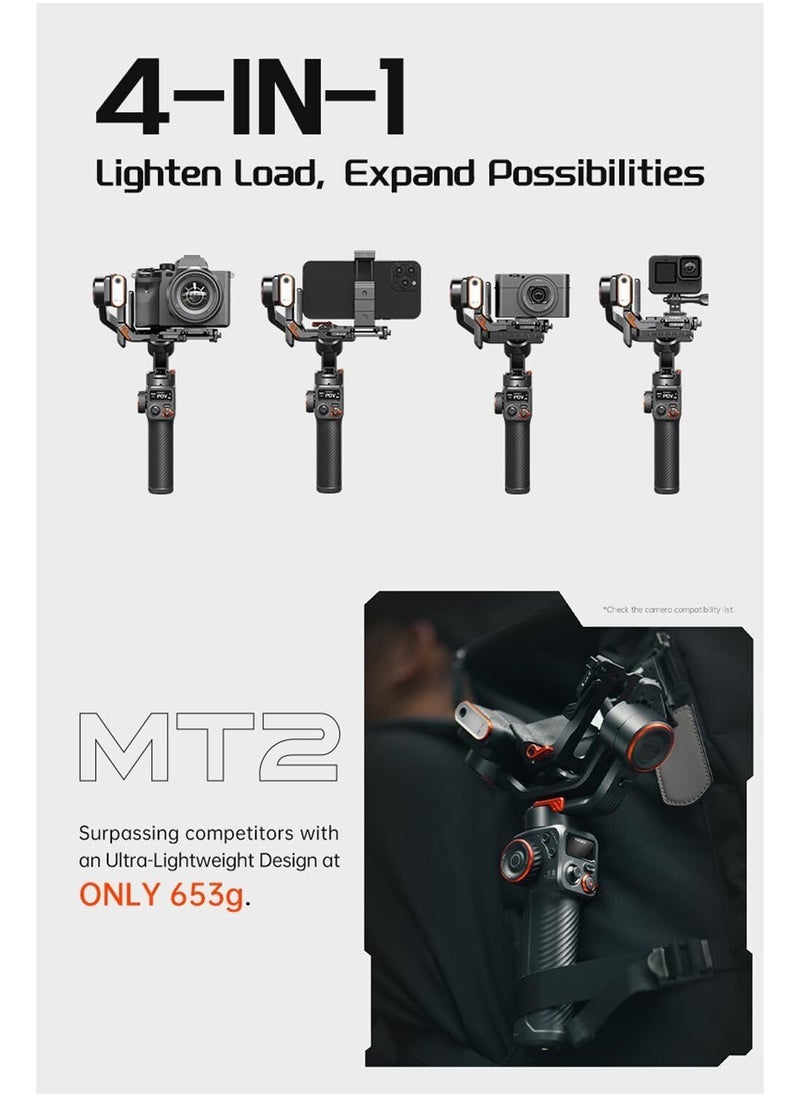 hohem iSteady MT2 Kit 3-Axis Camera Stabilizer Gimbal Stabilizer for Smartphone 1.2kg/2.64lbs Payload Support BT Connection with AI Vision Sensor & Fill Light Module Compatible with Phone Camera