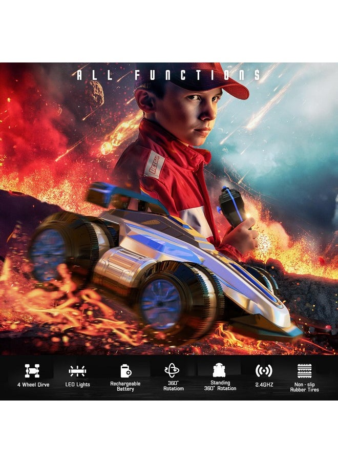 Upgraded Remote Control Cars For Boys Age 4-7 - 360 Spin Rotating Fast Rc Cars, 4Wd Upright Walking Rc Stunt Car With Led Lights Music, 2.4Ghz Indoor/Outdoor All Terrain Rechargeable Toy Cars