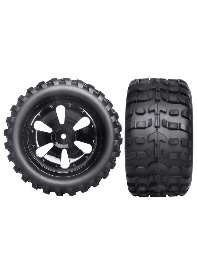 Pre-Glued 12Mm Hex 1/10 Scale Rc Truck Tires And Wheels For Traxxas Rustler Stampede 4X4 Vxl 2Wd, Redcat Volcano Epx Pro S30 Blackout Xte Pro, Mounted With Foam Inserts (4-Pack)