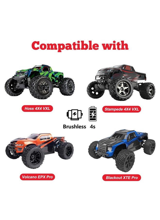 Pre-Glued 12Mm Hex 1/10 Scale Rc Truck Tires And Wheels For Traxxas Rustler Stampede 4X4 Vxl 2Wd, Redcat Volcano Epx Pro S30 Blackout Xte Pro, Mounted With Foam Inserts (4-Pack)