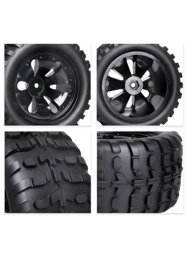 Pre-Glued 12Mm Hex 1/10 Scale Rc Truck Tires And Wheels For Traxxas Rustler Stampede 4X4 Vxl 2Wd, Redcat Volcano Epx Pro S30 Blackout Xte Pro, Mounted With Foam Inserts (4-Pack)