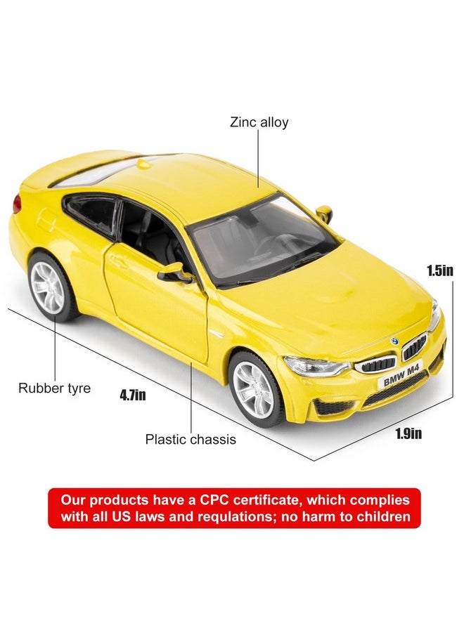 1/36 Bmw M4 Alloy Car Model, Pull Back Function Toy Car, Suitable For Collecting And Decorating Model Toys, A Birthday Gift For Boys And Girls (Yellow)