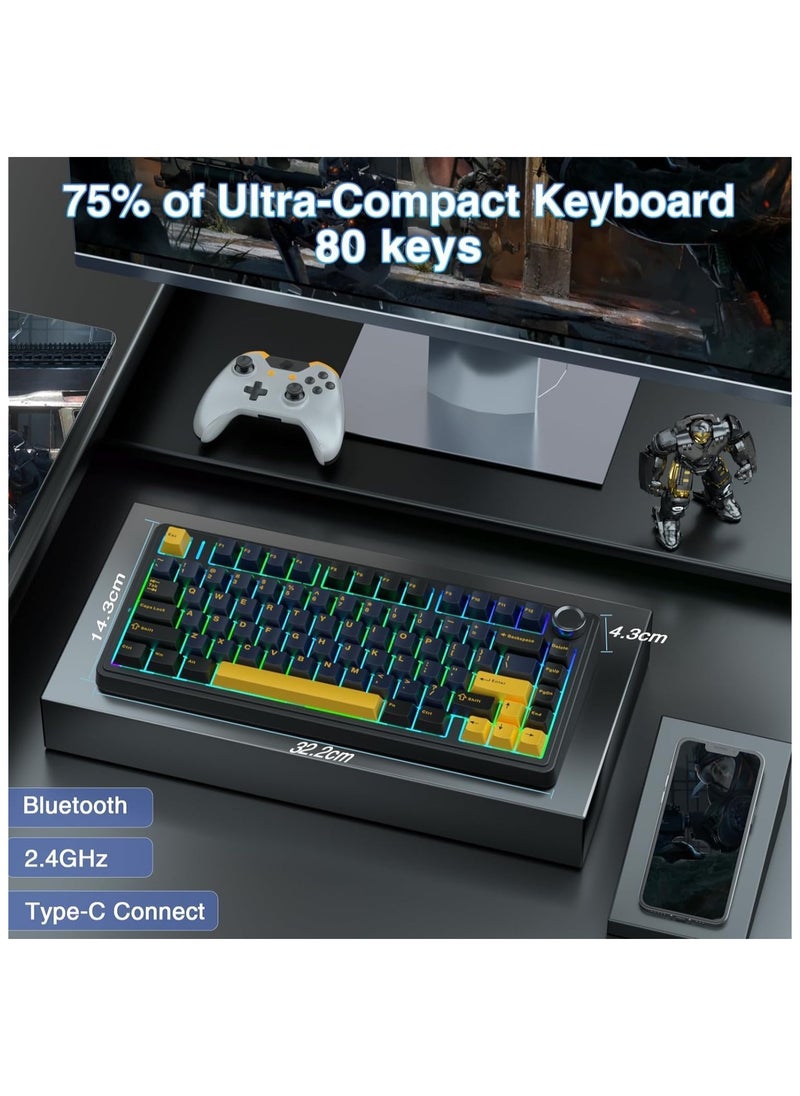 AULA F75 75% Wireless Mechanical Keyboard,Gasket Hot Swappable Custom Keyboard,Pre-lubed Greywood Switches RGB Backlit Gaming Keyboard,2.4GHz/Type-C/BT5.0 Mechanical Keyboard (Gray wood switch v3 Cool Black)