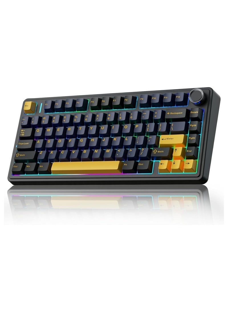 AULA F75 75% Wireless Mechanical Keyboard,Gasket Hot Swappable Custom Keyboard,Pre-lubed Greywood Switches RGB Backlit Gaming Keyboard,2.4GHz/Type-C/BT5.0 Mechanical Keyboard (Gray wood switch v3 Cool Black)