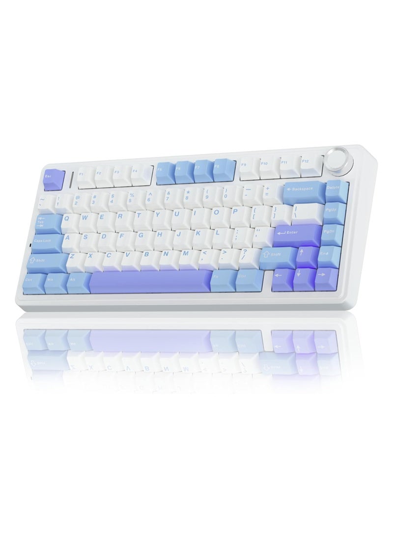 AULA F75 75% Wireless Mechanical Keyboard,Gasket Hot Swappable Custom Keyboard,Pre-lubed Linear Switches RGB Backlit Gaming Keyboard,2.4GHz/Type-C/BT5.0 Mechanical Keyboard(Star Vector Switch - White&Blue&Purple)