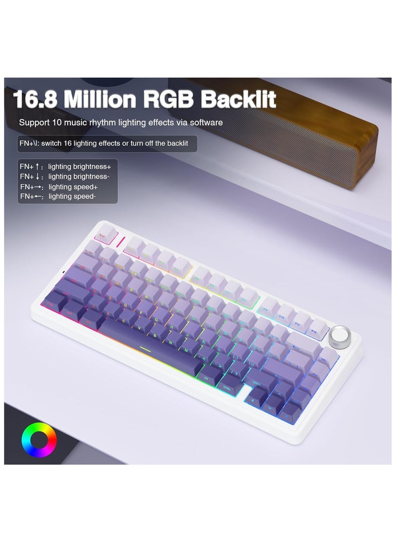 AULA F75 75% Wireless Mechanical Keyboard,2.4Ghz/Type-C/BT5.0 Mechanical Keyboard,Side Engraved Gasket Hot Swappable Custom Keyboard,Pre-lubed Linear Switches RGB Backlit Gaming Keyboard(Star Vector Switch - Purple)