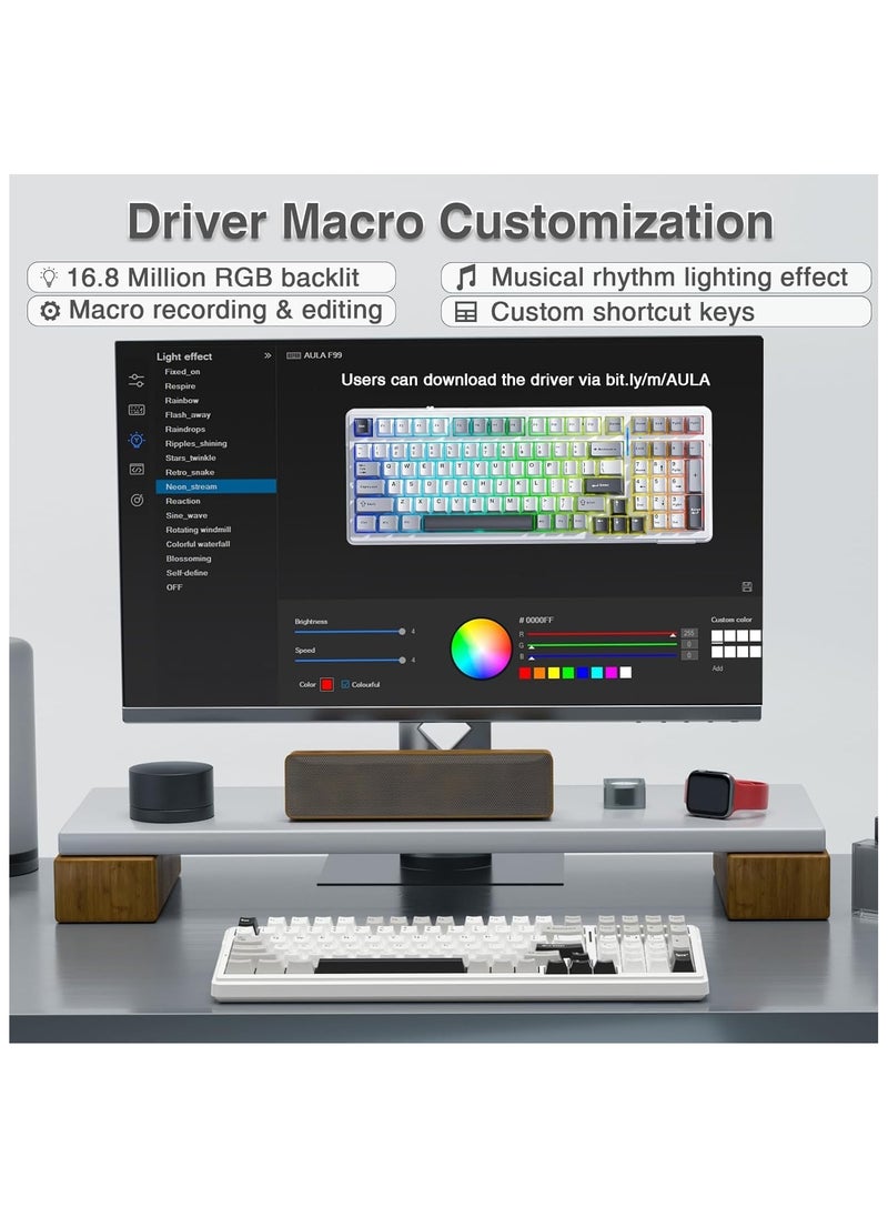 AULA F99 Wireless Mechanical Keyboard,Tri-Mode BT5.0/2.4GHz/USB-C Hot Swappable Custom Keyboard,Pre-lubed Linear Switches,Gasket Structure,RGB Backlit Gaming Keyboard for PC/Tablet/PS/Xbox (Nimbus Switch V3)