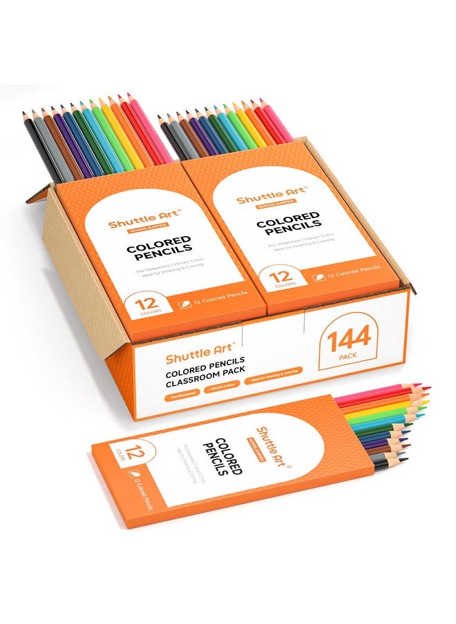 144 Pcs Colored Pencils Bulk, 12 Assorted Colors, Pack Of 12, Break-Resistant, Pre-Sharpened Colored Pencils For Kids, Bulk Pack School Supplies For Teachers & Students