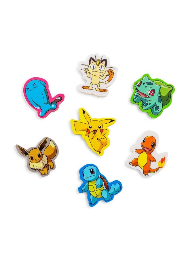 E Kids Pokemon Eraser 7 Pack - Pikachu, Bulbasaur, Squirtle, Charmander, Eevee, Meowth, Wobbuffet