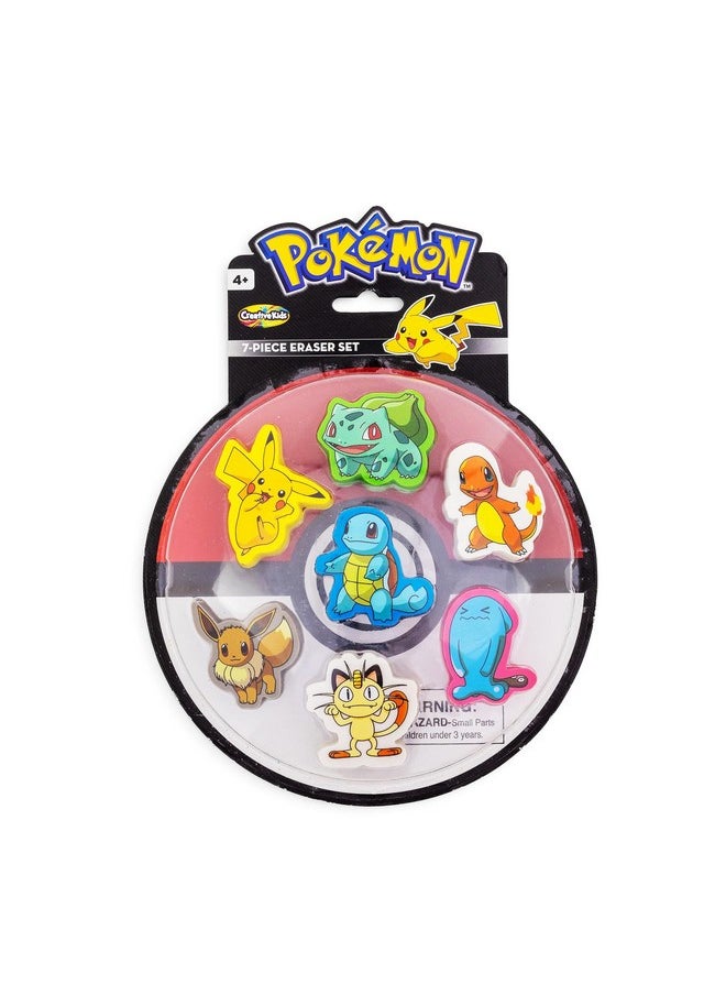 E Kids Pokemon Eraser 7 Pack - Pikachu, Bulbasaur, Squirtle, Charmander, Eevee, Meowth, Wobbuffet