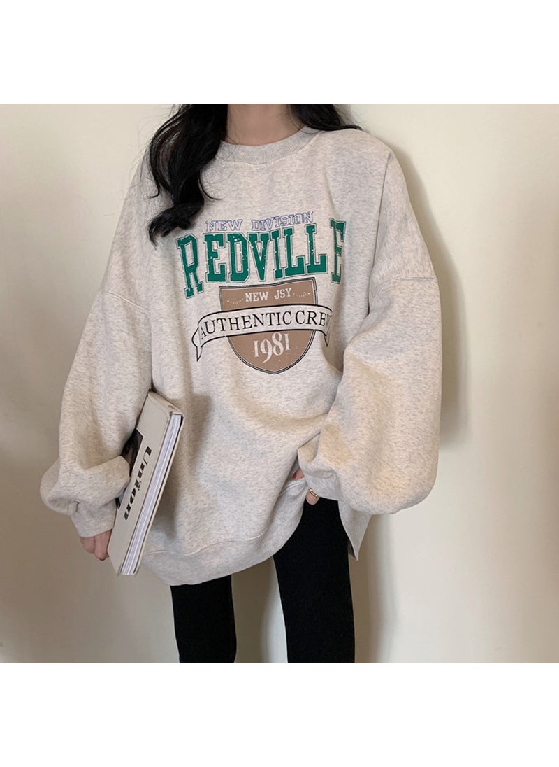 Thickened Fleece Loose Round Neck Womens Sweatshirt Autumn Winter New Korean Fashion 38 Green