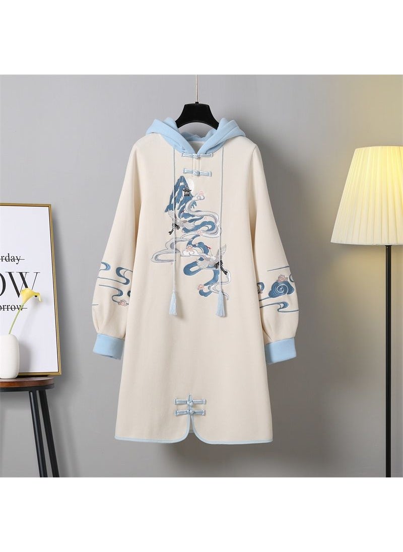 2023 New Chinese Style Embroidered Hoodie Dress Apricot