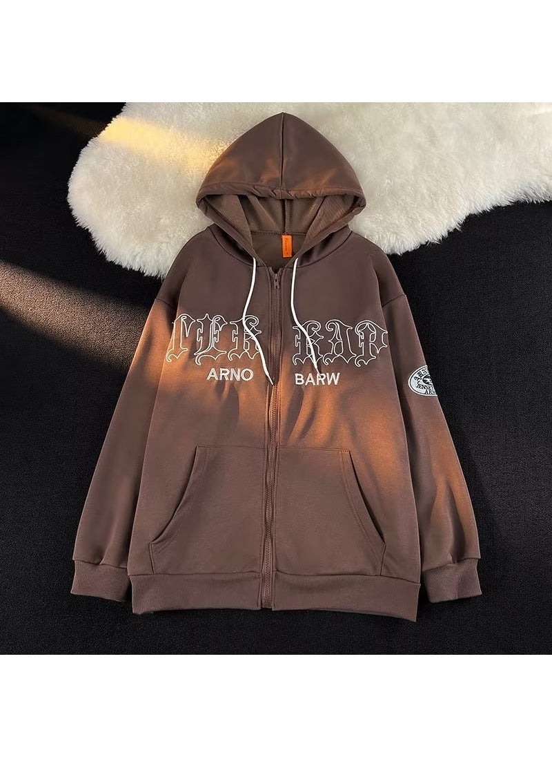 Retro Embroidered Hoodie Streetwear for Couples W11 Black