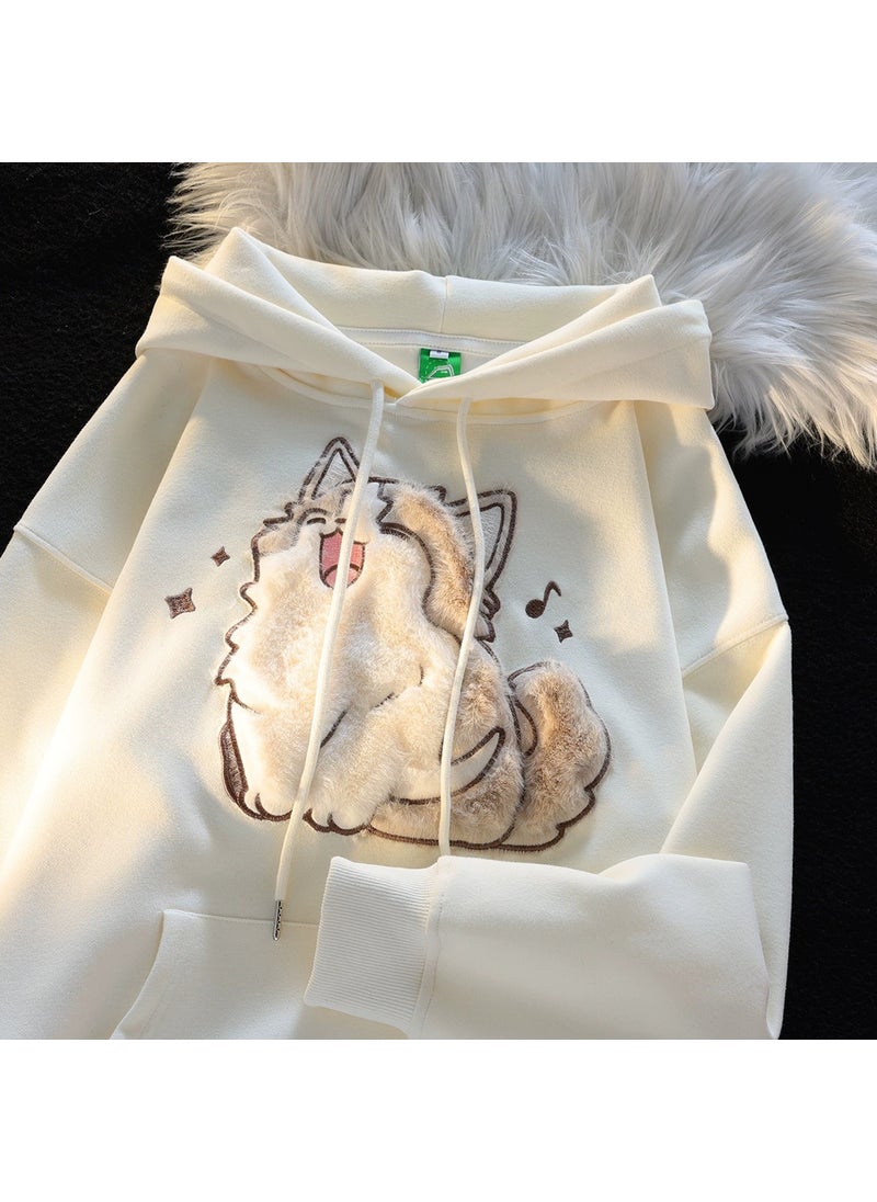 2024 Cartoon Embroidered Hoodie Women Autumn Oversize Black