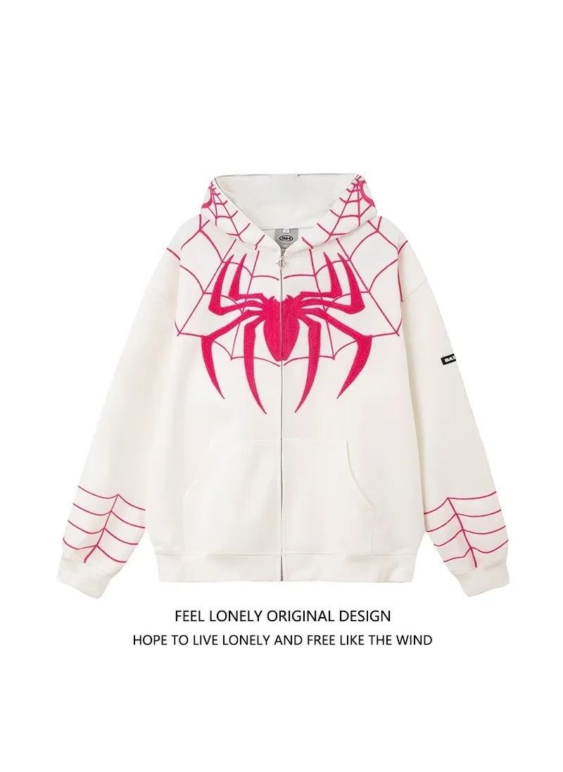 Plus Size Embroidered Hoodie Jacket White