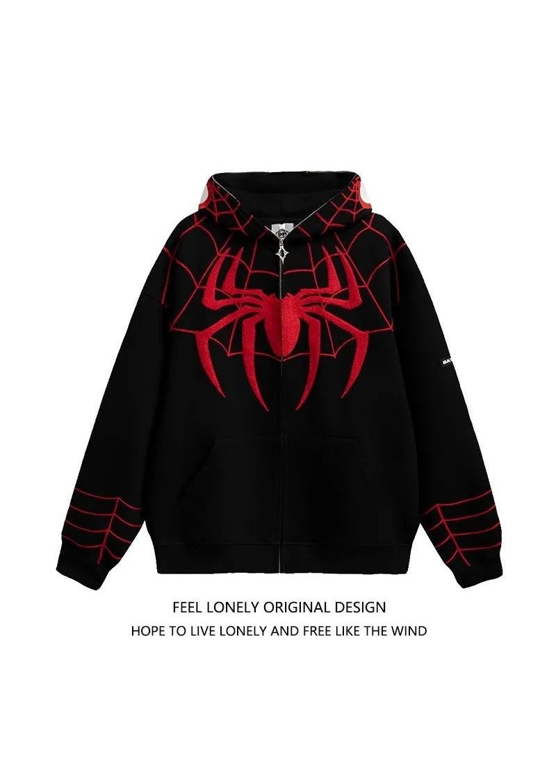 Plus Size Embroidered Hoodie Jacket Red