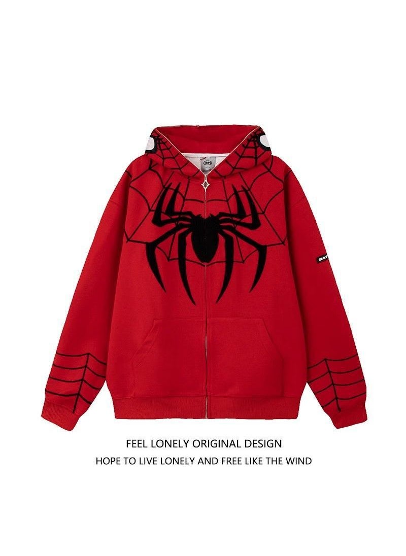 Plus Size Embroidered Hoodie Jacket Red