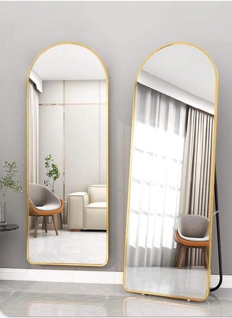 Arched Full Length Mirror, Floor Big Standing Mirror, Against Wall for Bedroom,Dressing and Wall-Mounted Thin Frame Mirror, Gold