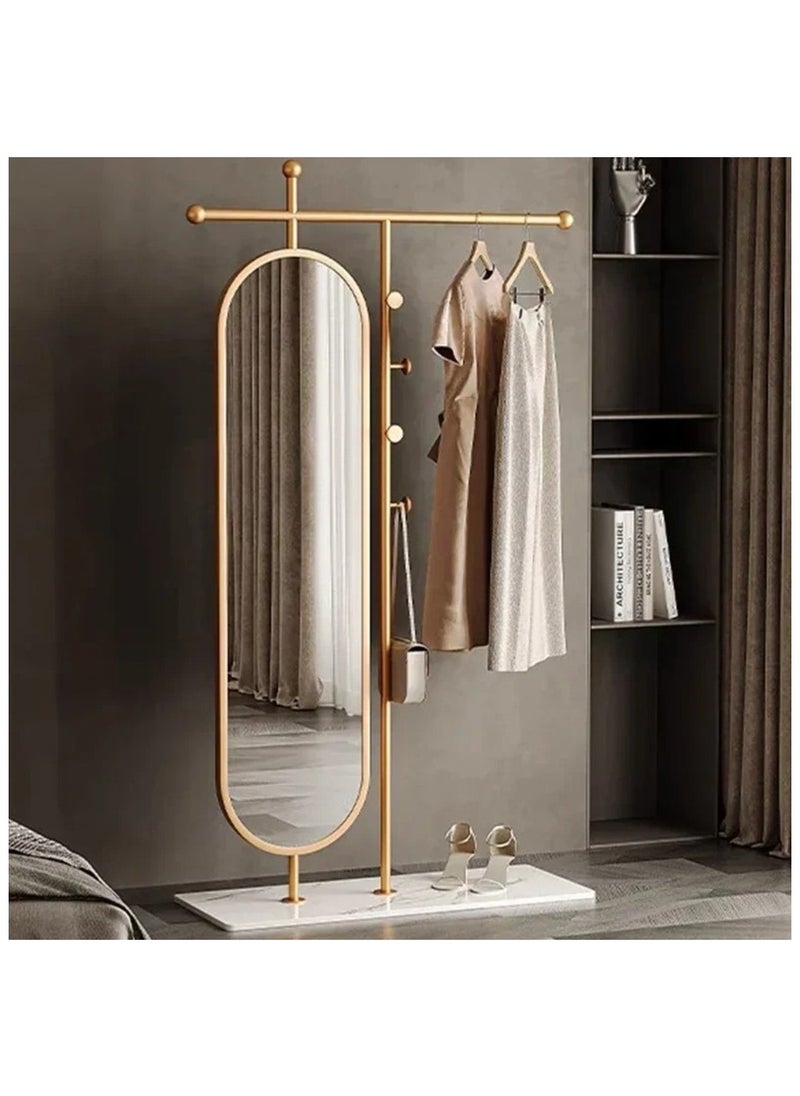 Gold Freestanding Coat Rack with Full-Length Mirror Multi-Functional Clothing Hanging Stand with Mirror Garment Rack Coat Rail Hanger Space-Saving Metal Organizer for Entryway Bedroom Living Room