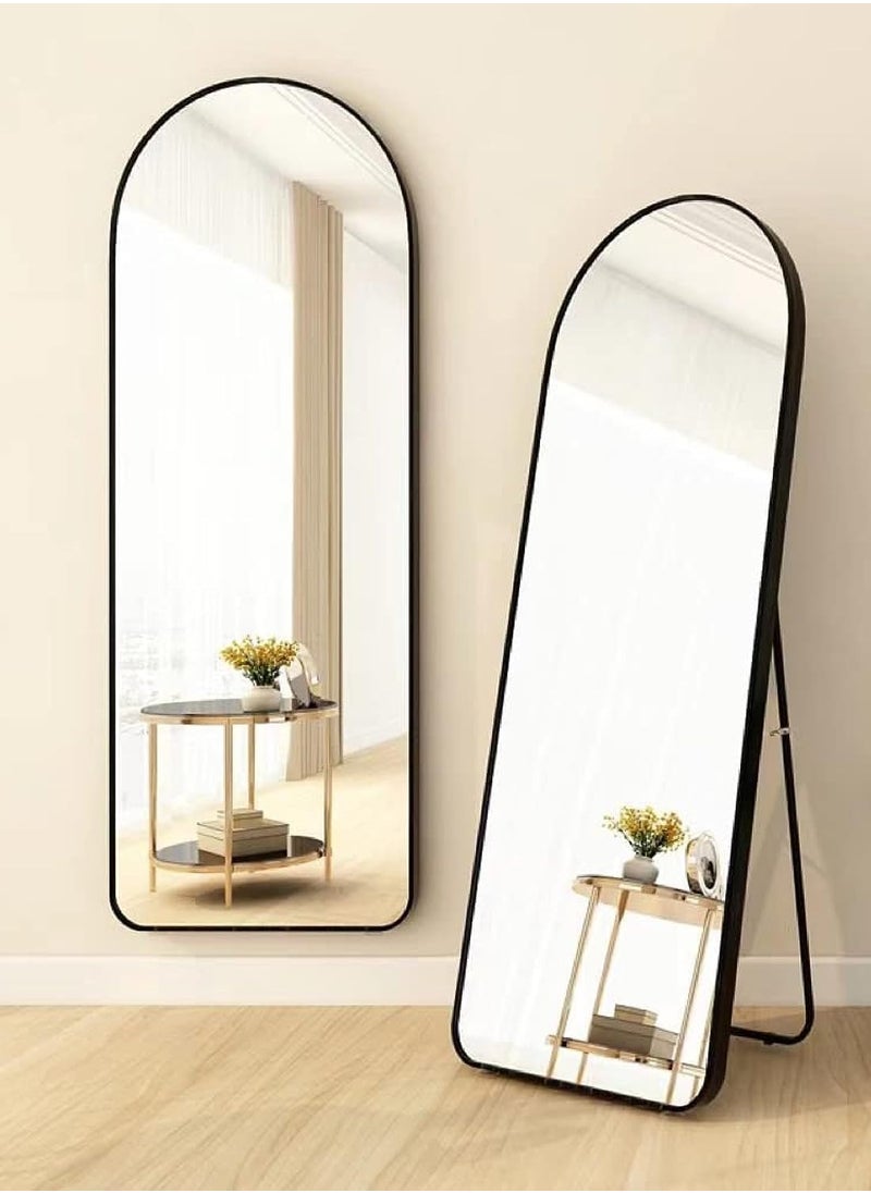 Arched Full Length Mirror, Floor Big Standing Mirror, Against Wall for Bedroom,Dressing and Wall-Mounted Thin Frame Mirror, Black