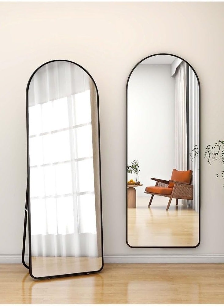 Arched Full Length Mirror, Floor Big Standing Mirror, Against Wall for Bedroom,Dressing and Wall-Mounted Thin Frame Mirror, Black