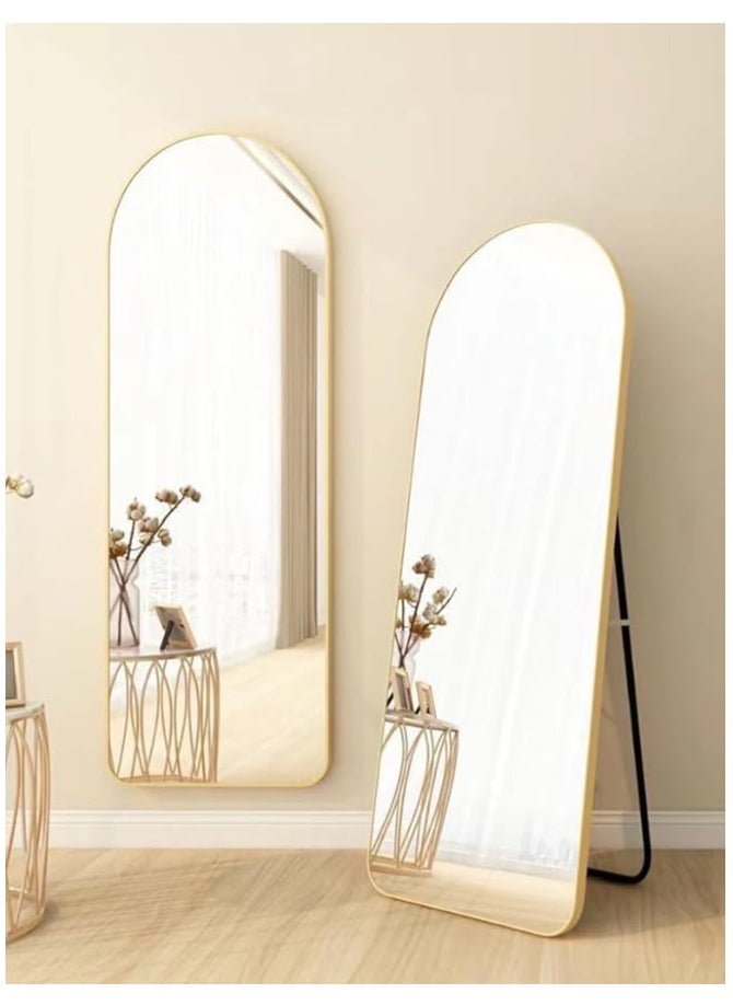 Arched Full Length Mirror, Floor Big Standing Mirror, Against Wall for Bedroom,Dressing and Wall-Mounted Thin Frame Mirror, Silver