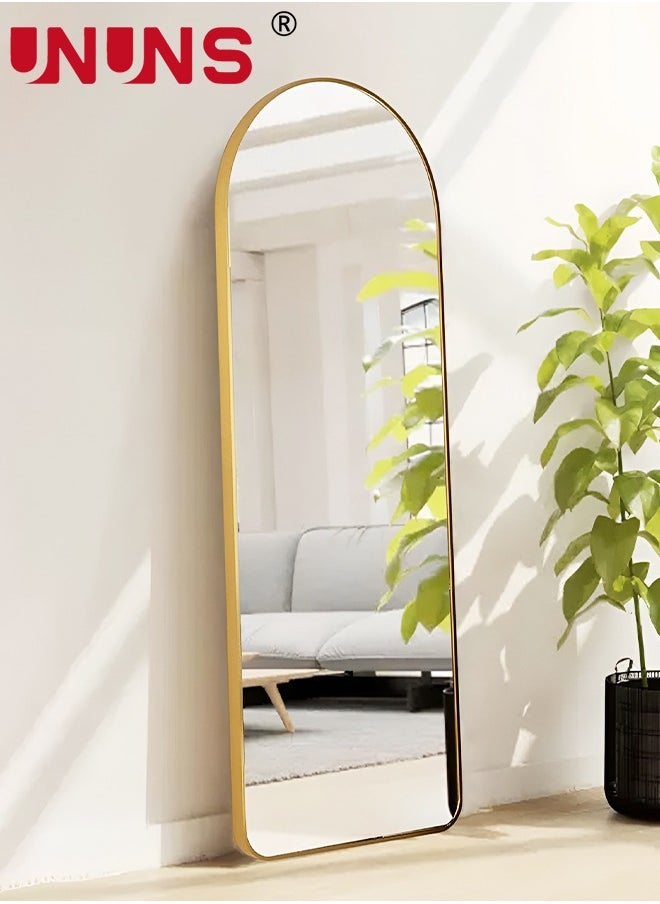 Full Length Mirror,30x120cm Arched Floor Mirror,Glassless Mirror Full Length with Stand,Floor Mirror Freestanding,Wall Mounted Mirror for Living Room,Gold