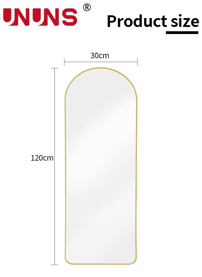 Full Length Mirror,30x120cm Arched Floor Mirror,Glassless Mirror Full Length with Stand,Floor Mirror Freestanding,Wall Mounted Mirror for Living Room,Gold