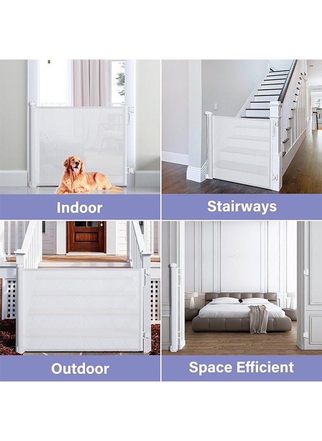 Retractable Baby Gate, Durable Mesh Safety Gate for Baby and Pet, Extra Wide Pet Gate for Indoor Outdoor Stairs, Doorways, Hallways, 34 inch tall, White