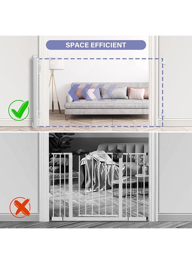 Retractable Baby Gate, Durable Mesh Safety Gate for Baby and Pet, Extra Wide Pet Gate for Indoor Outdoor Stairs, Doorways, Hallways, 34 inch tall, White