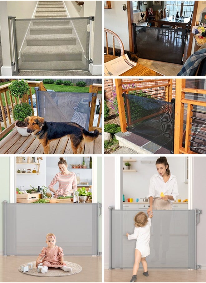 Retractable Baby Gate, Durable Mesh Safety Gate for Baby and Pet, Extra Wide Pet Gate for Indoor Outdoor Stairs, Doorways, Hallways, 34 inch tall, White