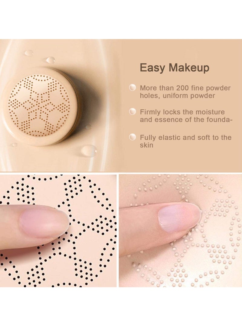 NUIBO Air Cushion CC Cream Mushroom Head, Moisturizing Concealer Makeup Base, Primer Liquid Foundation Long Lasting with Two Mushroom Makeup Sponges 【Natural】【Screw lid】