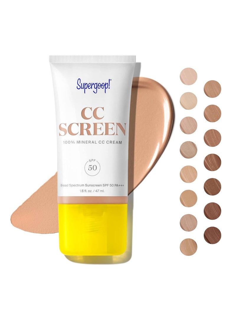 Supergoop! CC Screen - SPF 50 PA++++ CC Cream, 100% Mineral Color-Corrector & Broad Spectrum Sunscreen - Tinted Moisturizer, Concealer & Buildable Coverage Foundation - 1.6 fl oz