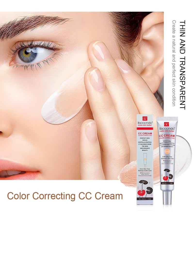 Color Correcting CC Cream,Invisible Pores Cream Foundation And nvisible Pores Concealer,CC Cream Foundation Rich In Centella Asiatic,Moisturizing And Waterproof CC Cream With Spf 25(LIGHT)