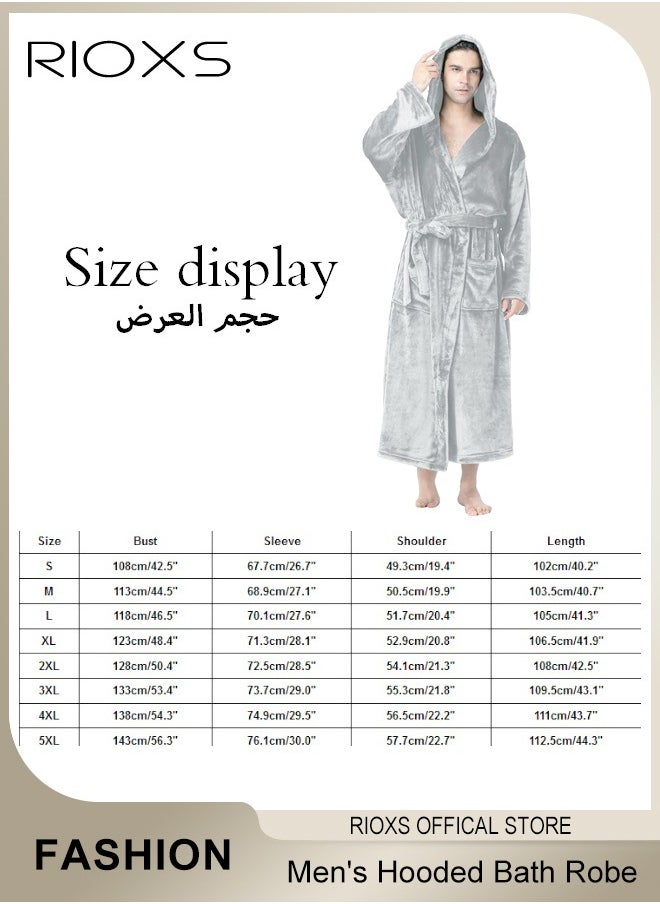 Men's Hooded Bath Robe,Plush Collar Sleepwear,Soft Long Bathrobe Warm Flannel House Robe,Robe Fleece Spa Robes Loungewear For Men,Long Bathrobe Gift For Father Brother Husband