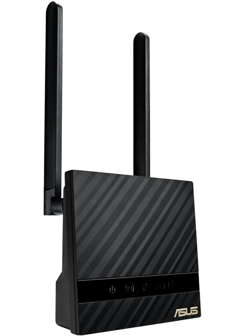 ASUS 4G N16 Wireless N300 LTE Modem Router 2.4 GHz Single Band Up to 300 Mbps Speed 5.3X Faster 4G LTE Speed 2x Detachable Antennas Gigabit ETH Sim Card Slot Black