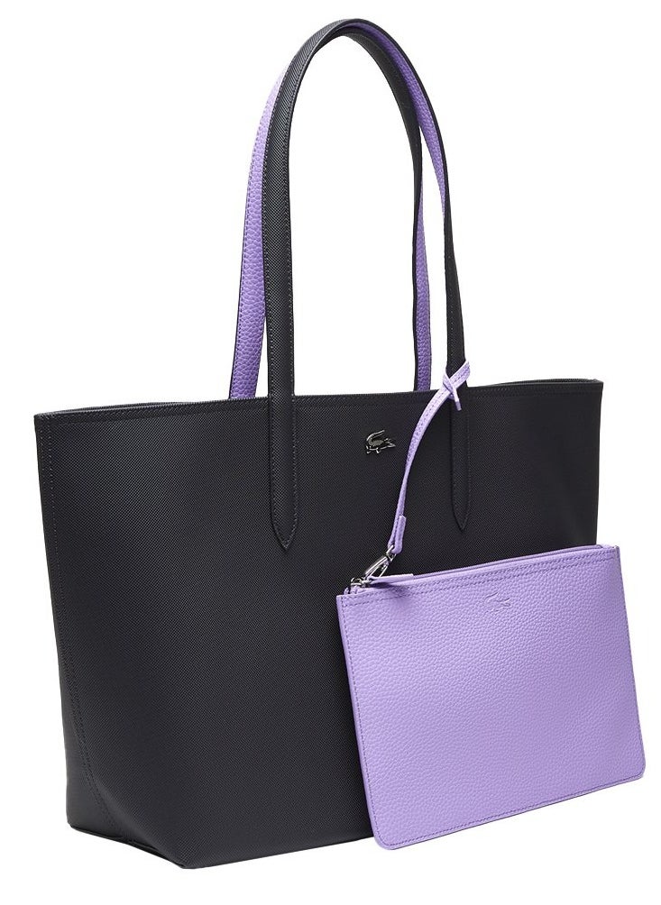 Lacoste Women's Anna Tote Bag Classic Large Capacity Reversible Bicolour Handbag,Black/Purple