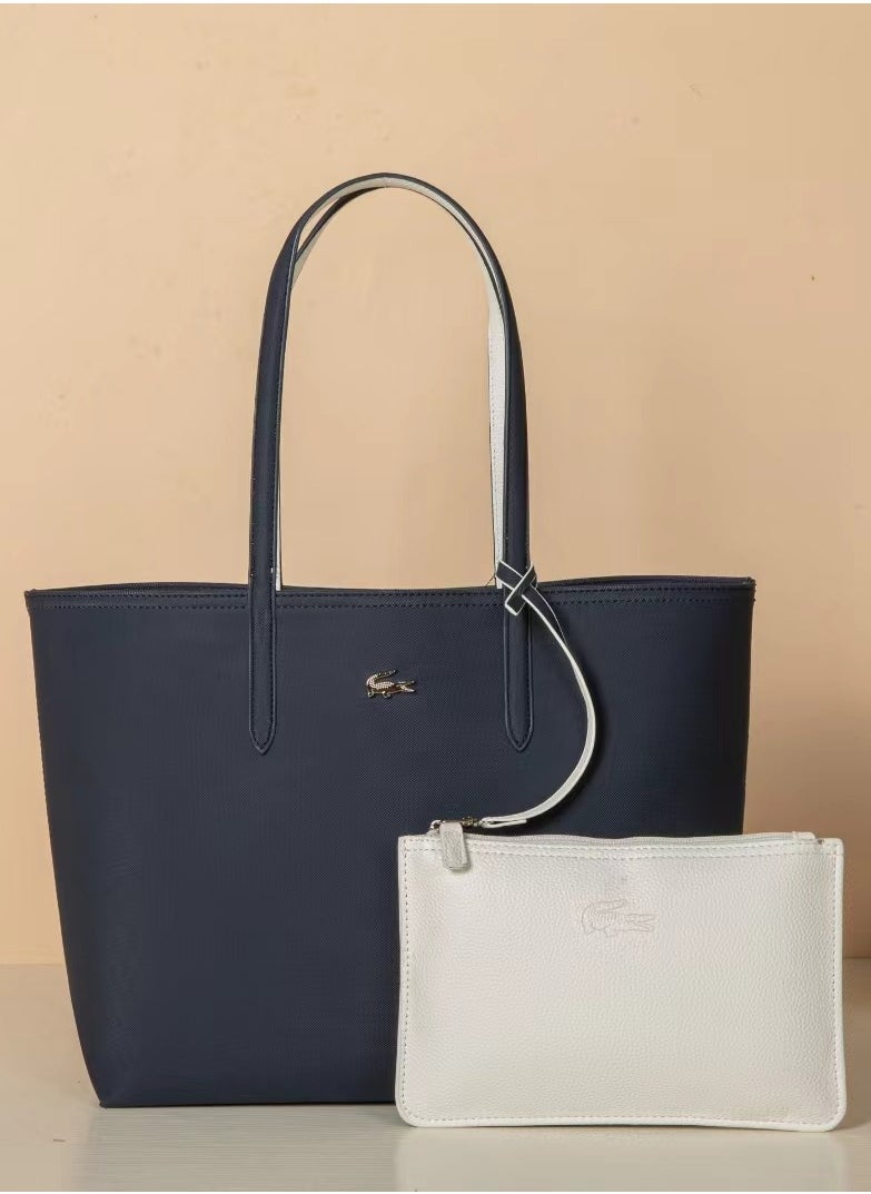 Lacoste Women's Anna Classic Large Capacity Reversible Bicolour Tote Bag Dark blue/White