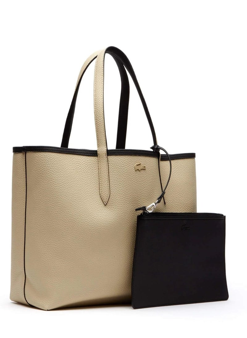 Lacoste Women's Anna Tote Bag Classic Large Capacity Reversible Bicolour Handbag Black/Brown