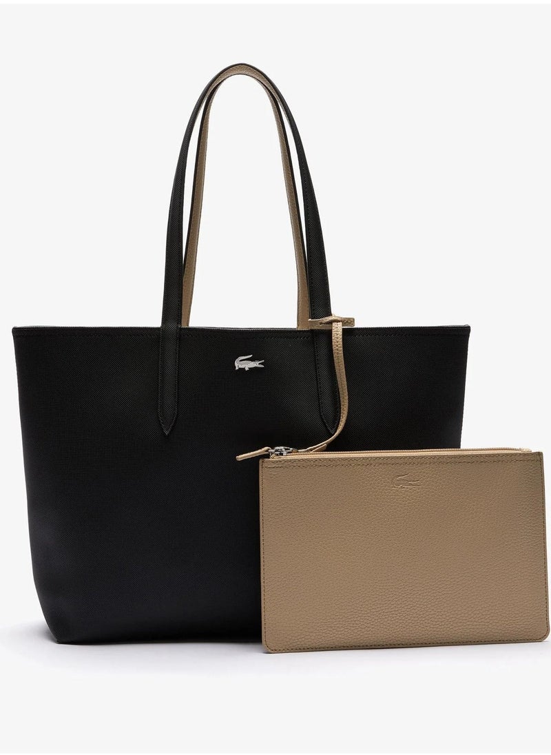 Lacoste Women's Anna Tote Bag Classic Large Capacity Reversible Bicolour Handbag Black/Brown