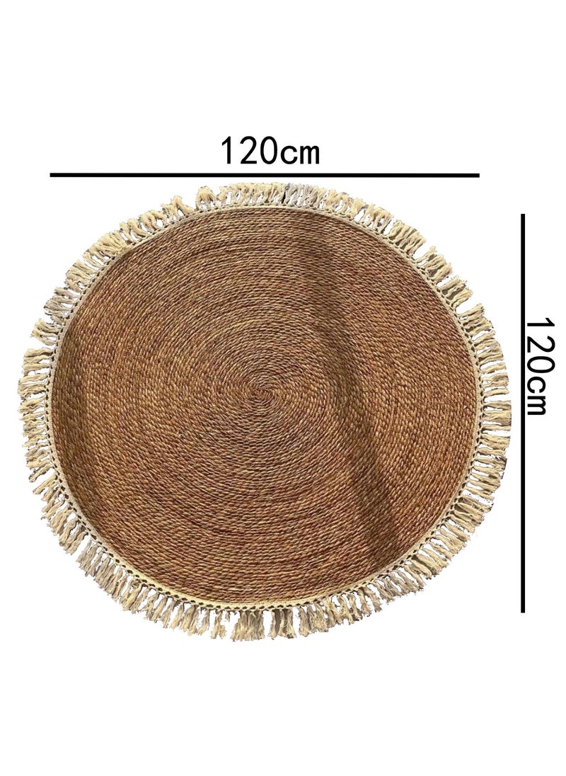 Handmade Round Jute Rug with Fringe | Eco-Friendly Natural Fiber Carpet | Perfect for Living Room, Bedroom, and Dining Room Décor