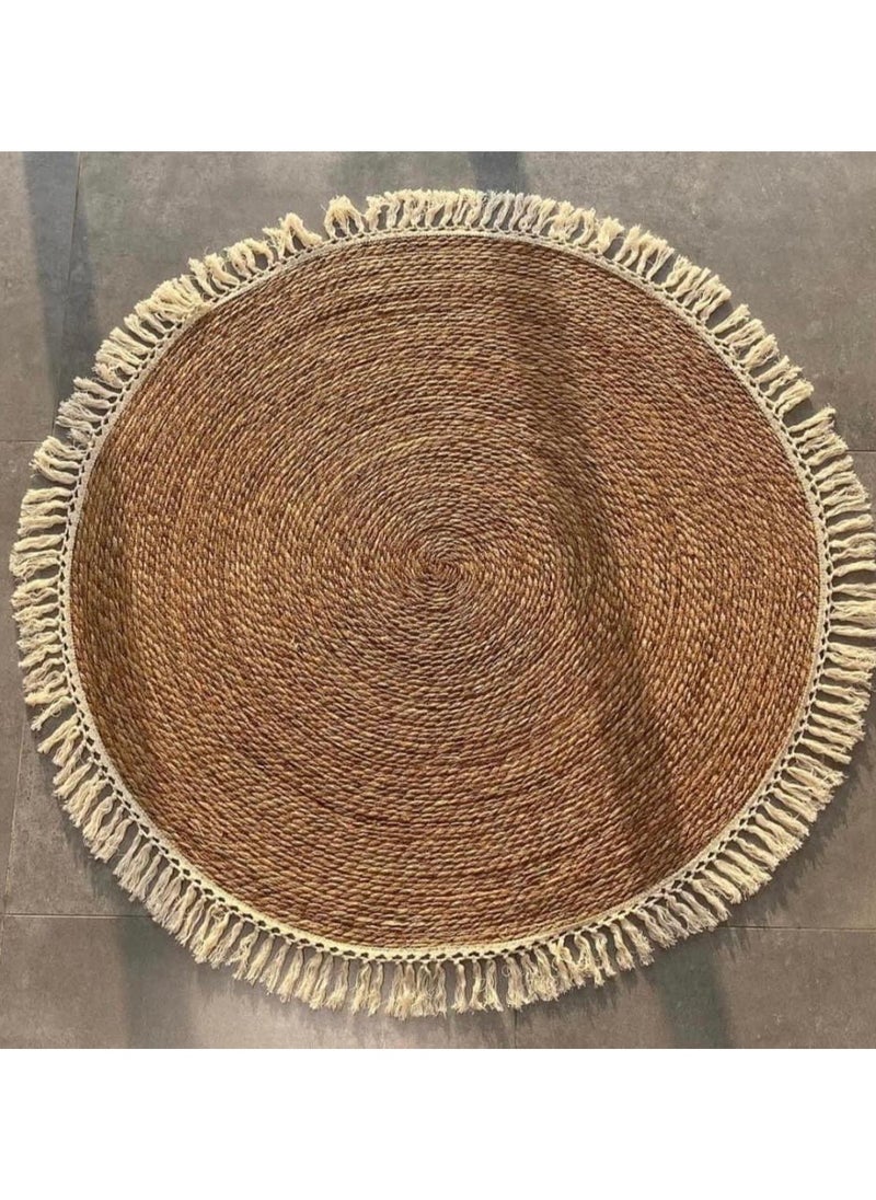 Handmade Round Jute Rug with Fringe | Eco-Friendly Natural Fiber Carpet | Perfect for Living Room, Bedroom, and Dining Room Décor