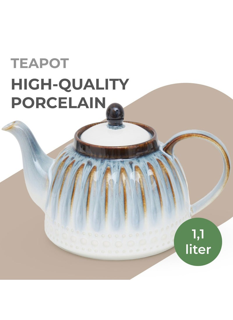 Fissman Teapot 1100ml, Porcelain Teapot Galatica Series, Elegant Color Designed, Porcelain Tea Kettle for Loose Tea, Dishwasher Safe