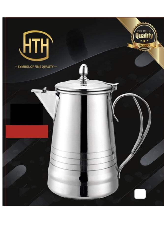 Classic Arabic Style Engraved Design Coffee Dallah Pot Rustproof Premium Stainless Steel Teapot Mirror Finish Coffee Kettle Milk Pot Easy Pour Anti Spill Spout Tea Kettle with Hinged Lid and Ergonomic Handle Dishwasher Safe Induction Safe Teapot for Office Home 2L