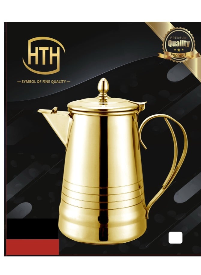 Classic Arabic Style Engraved Design Coffee Dallah Pot Rustproof Premium Stainless Steel Teapot Mirror Finish Coffee Kettle Milk Pot Easy Pour Anti Spill Spout Tea Kettle with Hinged Lid and Ergonomic Handle Dishwasher Safe Induction Safe Teapot for Office Home 1.5L