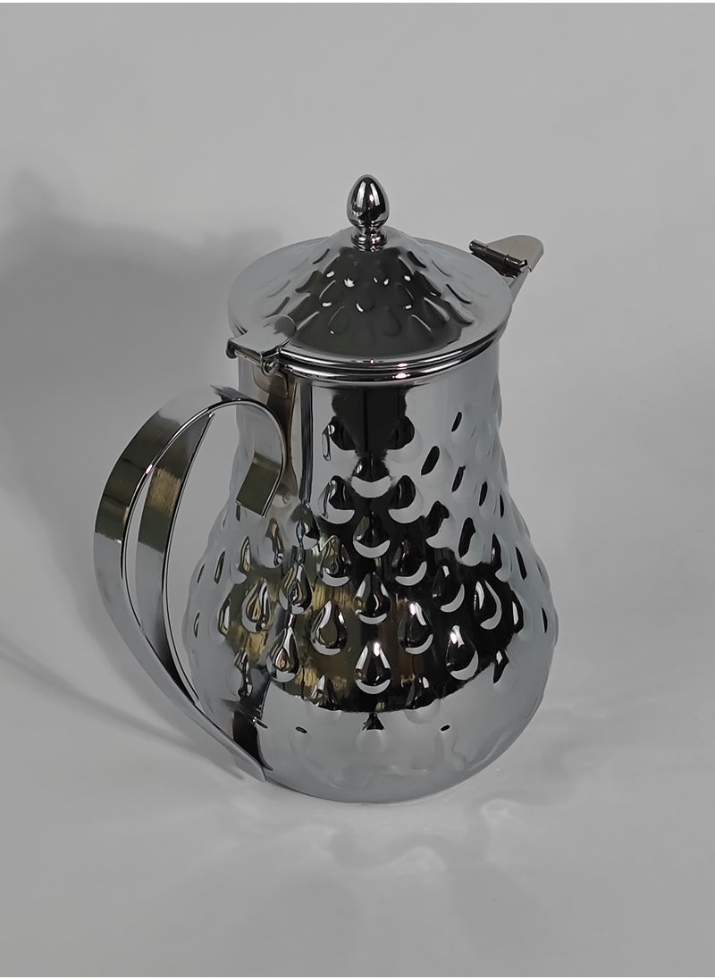 Classic Arabic Style Water Drop Pattern Coffee Dallah Pot Rustproof Premium Stainless Steel Teapot Mirror Finish Coffee Kettle Easy Pour Spout Tea Kettle with Hinged Lid and Ergonomic Handle Dishwasher Safe Induction Safe Teapot for Office Home 1.5L